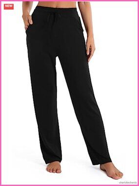 Women's Straight Leg High Waist Drawstring Casual Trousers with Pockets
